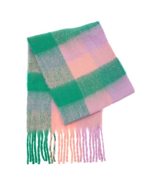 merry jenny（メリージェニー）の「fluffy checkフリンジマフラー（マフラー・レディース・ピンク/ブルー・FREE）」の5枚目の写真