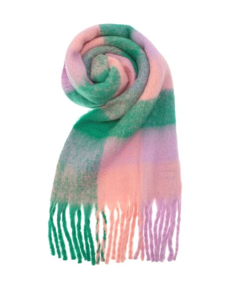 merry jenny（メリージェニー）の「fluffy checkフリンジマフラー（マフラー・レディース・ピンク/ブルー・FREE）」の8枚目の写真