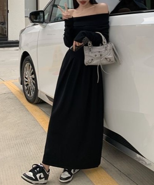 ロングワンピース オフショルダーワンピース ワンピース