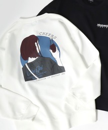 Girl Illustration Cardboard Knit Sweat shirt/ダンボールニット ガールイラスト バックプリント ワンポイント刺繍 トレーナー スウェット レディース メンズ