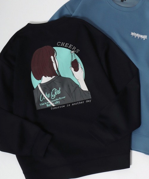 SITRY(シトリー)の「Girl Illustration Cardboard Knit Sweat shirt/ダンボールニット ガールイラスト バックプリント ワンポイント刺繍 トレーナー スウェット レディース メンズ(スウェット・メンズ・ブラック/オフホワイト/ブルー/ミント/ホワイト系その他/ブラック系その他・M/L)」の4枚目の写真