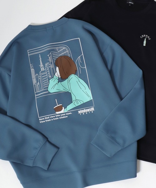 SITRY(シトリー)の「Girl Illustration Cardboard Knit Sweat shirt/ダンボールニット ガールイラスト バックプリント ワンポイント刺繍 トレーナー スウェット レディース メンズ(スウェット・メンズ・ブラック/オフホワイト/ブルー/ミント/ホワイト系その他/ブラック系その他・M/L)」の6枚目の写真