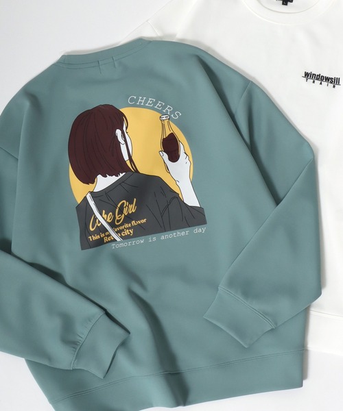 SITRY(シトリー)の「Girl Illustration Cardboard Knit Sweat shirt/ダンボールニット ガールイラスト バックプリント ワンポイント刺繍 トレーナー スウェット レディース メンズ(スウェット・メンズ・ブラック/オフホワイト/ブルー/ミント/ホワイト系その他/ブラック系その他・M/L)」の5枚目の写真