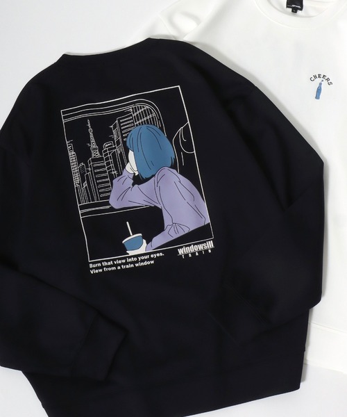 SITRY(シトリー)の「Girl Illustration Cardboard Knit Sweat shirt/ダンボールニット ガールイラスト バックプリント ワンポイント刺繍 トレーナー スウェット レディース メンズ(スウェット・メンズ・ブラック/オフホワイト/ブルー/ミント/ホワイト系その他/ブラック系その他・M/L)」の3枚目の写真