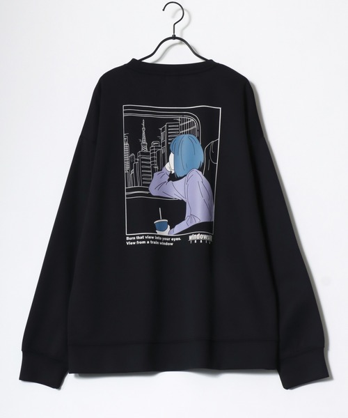 SITRY(シトリー)の「Girl Illustration Cardboard Knit Sweat shirt/ダンボールニット ガールイラスト バックプリント ワンポイント刺繍 トレーナー スウェット レディース メンズ(スウェット・メンズ・ブラック/オフホワイト/ブルー/ミント/ホワイト系その他/ブラック系その他・M/L)」の10枚目の写真