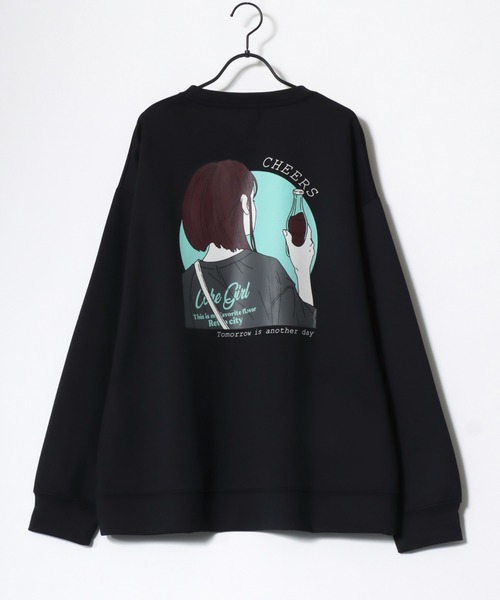 SITRY(シトリー)の「Girl Illustration Cardboard Knit Sweat shirt/ダンボールニット ガールイラスト バックプリント ワンポイント刺繍 トレーナー スウェット レディース メンズ(スウェット・メンズ・ブラック/オフホワイト/ブルー/ミント/ホワイト系その他/ブラック系その他・M/L)」の16枚目の写真