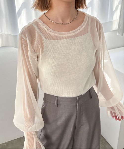 EPIMI E'PIMMY（エピミエピミー）の「フレアスリーブチュールプルオーバー（シャツ/ブラウス・レディース・ブラック/オフホワイト/グレー・MEDIUM）」の2枚目の写真