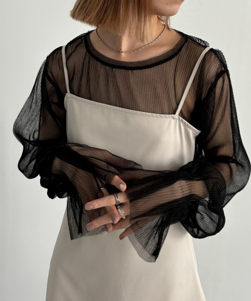 EPIMI E'PIMMY（エピミエピミー）の「フレアスリーブチュールプルオーバー（シャツ/ブラウス・レディース・ブラック/オフホワイト/グレー・MEDIUM）」の7枚目の写真