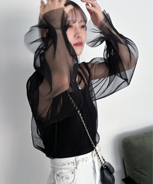 EPIMI E'PIMMY（エピミエピミー）の「フレアスリーブチュールプルオーバー（シャツ/ブラウス・レディース・ブラック/オフホワイト/グレー・MEDIUM）」の10枚目の写真