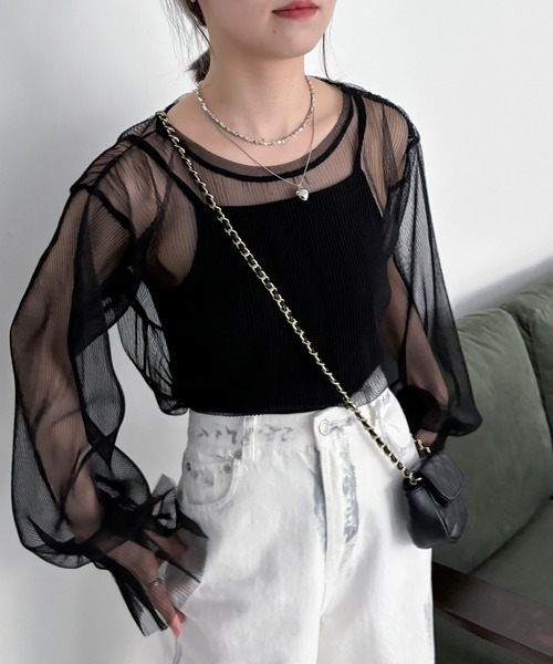 EPIMI E'PIMMY（エピミエピミー）の「フレアスリーブチュールプルオーバー（シャツ/ブラウス・レディース・ブラック/オフホワイト/グレー・MEDIUM）」の9枚目の写真