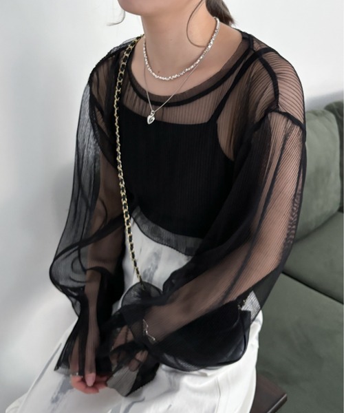 EPIMI E'PIMMY（エピミエピミー）の「フレアスリーブチュールプルオーバー（シャツ/ブラウス・レディース・ブラック/オフホワイト/グレー・MEDIUM）」の11枚目の写真