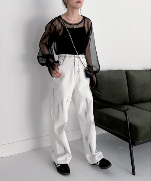 EPIMI E'PIMMY（エピミエピミー）の「フレアスリーブチュールプルオーバー（シャツ/ブラウス・レディース・ブラック/オフホワイト/グレー・MEDIUM）」の8枚目の写真