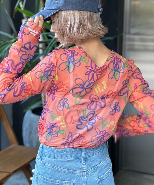 HELLO.SANFRANCISCO(ハローサンフランシスコ)の「【HELLO.SANFRANCISCO/ハローサンフランシスコ】ハンドペイントプリントシアーTEE(Tシャツ/カットソー・レディース・オレンジ/アイボリー/サックスブルー/ブラック/ホワイト/パープル・FREE)」の21枚目の写真