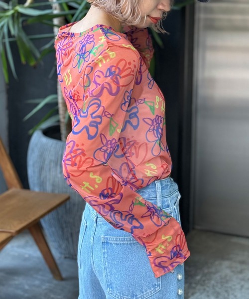 HELLO.SANFRANCISCO(ハローサンフランシスコ)の「【HELLO.SANFRANCISCO/ハローサンフランシスコ】ハンドペイントプリントシアーTEE(Tシャツ/カットソー・レディース・オレンジ/アイボリー/サックスブルー/ブラック/ホワイト/パープル・FREE)」の22枚目の写真