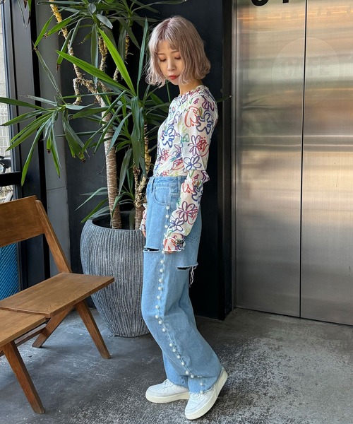 HELLO.SANFRANCISCO(ハローサンフランシスコ)の「【HELLO.SANFRANCISCO/ハローサンフランシスコ】ハンドペイントプリントシアーTEE(Tシャツ/カットソー・レディース・オレンジ/アイボリー/サックスブルー/ブラック/ホワイト/パープル・FREE)」の12枚目の写真