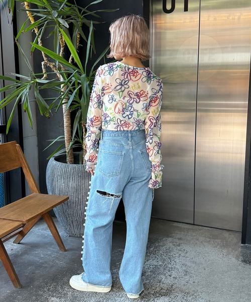 HELLO.SANFRANCISCO(ハローサンフランシスコ)の「【HELLO.SANFRANCISCO/ハローサンフランシスコ】ハンドペイントプリントシアーTEE(Tシャツ/カットソー・レディース・オレンジ/アイボリー/サックスブルー/ブラック/ホワイト/パープル・FREE)」の13枚目の写真