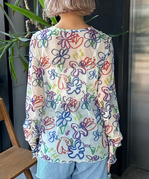 HELLO.SANFRANCISCO(ハローサンフランシスコ)の「【HELLO.SANFRANCISCO/ハローサンフランシスコ】ハンドペイントプリントシアーTEE(Tシャツ/カットソー・レディース・オレンジ/アイボリー/サックスブルー/ブラック/ホワイト/パープル・FREE)」の16枚目の写真