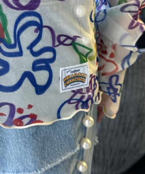 HELLO.SANFRANCISCO(ハローサンフランシスコ)の「【HELLO.SANFRANCISCO/ハローサンフランシスコ】ハンドペイントプリントシアーTEE(Tシャツ/カットソー・レディース・オレンジ/アイボリー/サックスブルー/ブラック/ホワイト/パープル・FREE)」の19枚目の写真