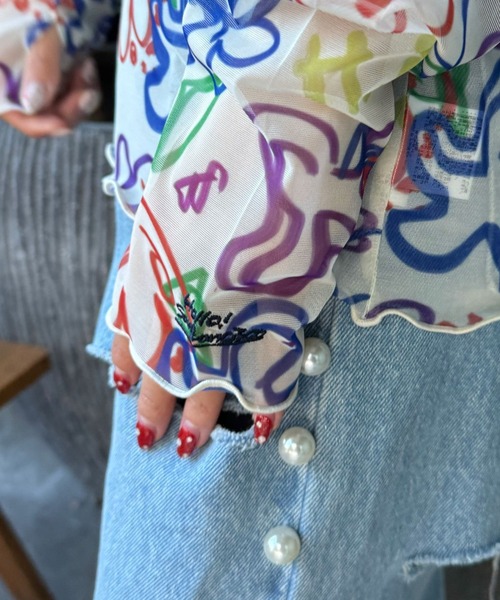 HELLO.SANFRANCISCO(ハローサンフランシスコ)の「【HELLO.SANFRANCISCO/ハローサンフランシスコ】ハンドペイントプリントシアーTEE(Tシャツ/カットソー・レディース・オレンジ/アイボリー/サックスブルー/ブラック/ホワイト/パープル・FREE)」の20枚目の写真