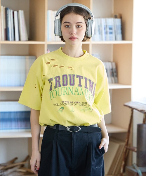 PBLIM(ページボーイリム)の「PBLIM/クラッシュダメージT(Tシャツ/カットソー・レディース・オフホワイト/カーキ/イエロー・MEDIUM/LARGE)」の3枚目の写真