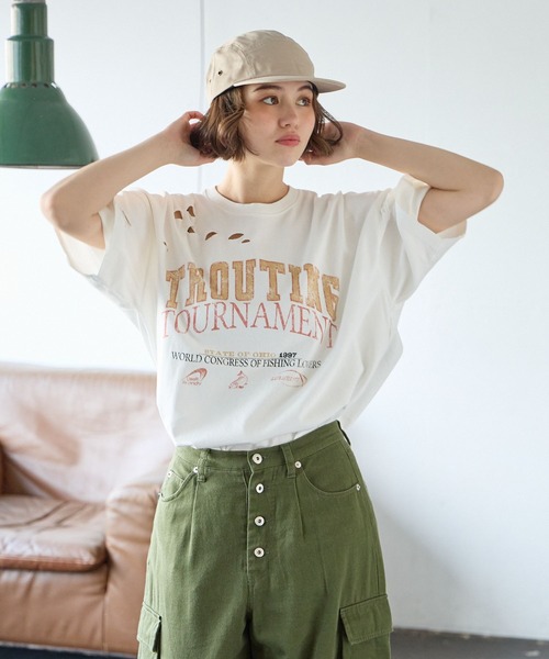 PBLIM(ページボーイリム)の「PBLIM/クラッシュダメージT(Tシャツ/カットソー・レディース・オフホワイト/カーキ/イエロー・MEDIUM/LARGE)」の4枚目の写真