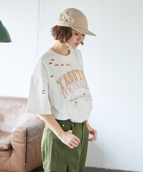 PBLIM(ページボーイリム)の「PBLIM/クラッシュダメージT(Tシャツ/カットソー・レディース・オフホワイト/カーキ/イエロー・MEDIUM/LARGE)」の6枚目の写真
