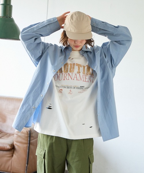 PBLIM(ページボーイリム)の「PBLIM/クラッシュダメージT(Tシャツ/カットソー・レディース・オフホワイト/カーキ/イエロー・MEDIUM/LARGE)」の9枚目の写真