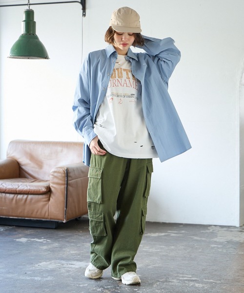 PBLIM(ページボーイリム)の「PBLIM/クラッシュダメージT(Tシャツ/カットソー・レディース・オフホワイト/カーキ/イエロー・MEDIUM/LARGE)」の11枚目の写真