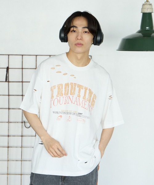 PBLIM(ページボーイリム)の「PBLIM/クラッシュダメージT(Tシャツ/カットソー・レディース・オフホワイト/カーキ/イエロー・MEDIUM/LARGE)」の12枚目の写真