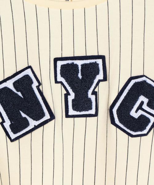 green label relaxing（グリーンレーベルリラクシング）の「ストライプ サガラ プルオーバー 7分袖◆（Tシャツ/カットソー・キッズ・オフホワイト/ワインレッド・105/115/125）」の3枚目の写真