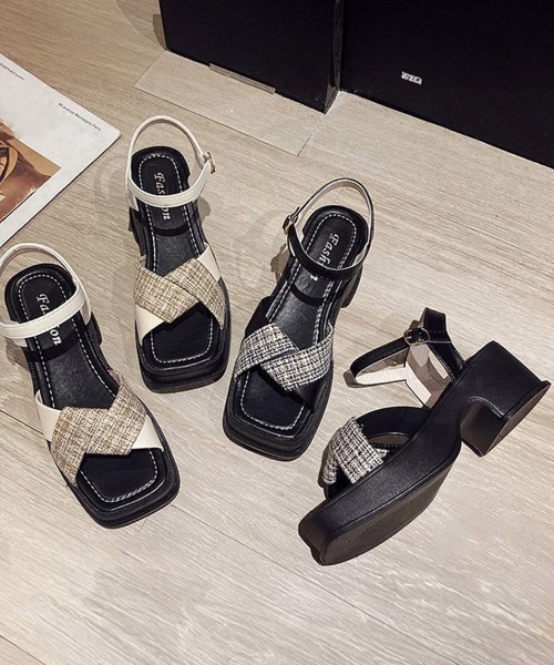 Miniministore（ミニミニストア）の「厚底サンダル クロスストラップ 韓国春夏（サンダル・レディース・ベージュ/ブラック・23.0cm/23.5cm/24.0cm/24.5cm/22.5cm）」の10枚目の写真