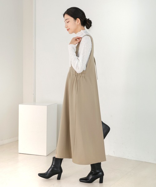 Bou Jeloud(ブージュルード)の「前後2WAYジャンスカ(ジャンパースカート・レディース・ベージュ/チャコールグレー・38)」の5枚目の写真