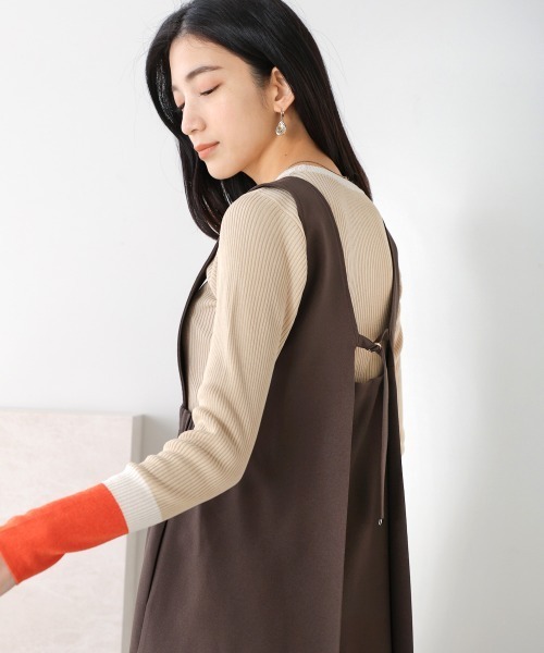 Bou Jeloud(ブージュルード)の「前後2WAYジャンスカ(ジャンパースカート・レディース・ベージュ/チャコールグレー・38)」の10枚目の写真