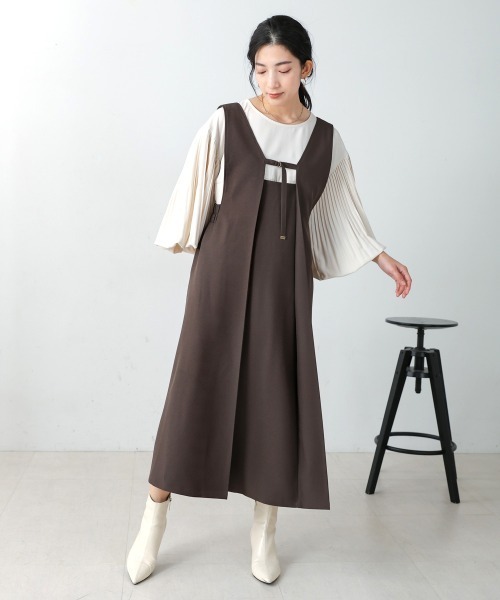 Bou Jeloud(ブージュルード)の「前後2WAYジャンスカ(ジャンパースカート・レディース・ベージュ/チャコールグレー・38)」の13枚目の写真