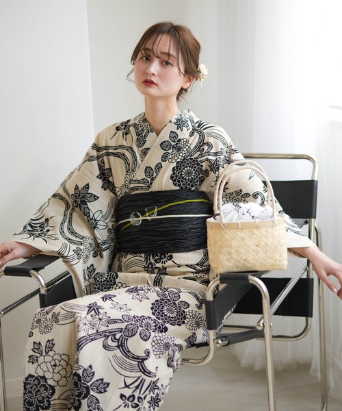 手染め注染浴衣3点セット utatane×注染工房 モダンブラックの