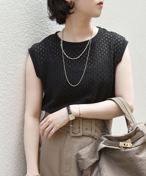 quaranciel(カランシエル)の「quaranciel:〈手洗い可能〉レース クルーネック ノースリーブ プルオーバー(Tシャツ/カットソー・レディース・ホワイト/ライトグレー/ブラック・ONE SIZE)」の16枚目の写真