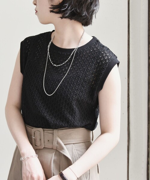 quaranciel(カランシエル)の「quaranciel:〈手洗い可能〉レース クルーネック ノースリーブ プルオーバー(Tシャツ/カットソー・レディース・ホワイト/ライトグレー/ブラック・ONE SIZE)」の17枚目の写真