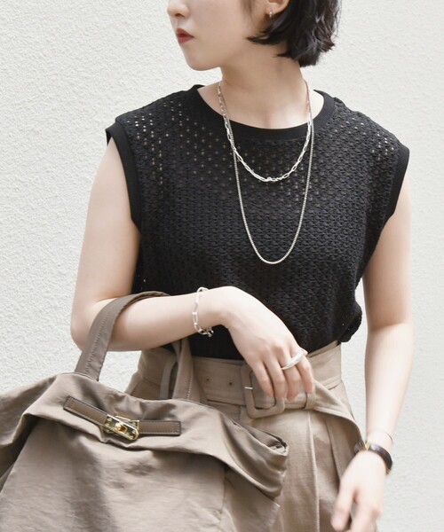 quaranciel(カランシエル)の「quaranciel:〈手洗い可能〉レース クルーネック ノースリーブ プルオーバー(Tシャツ/カットソー・レディース・ホワイト/ライトグレー/ブラック・ONE SIZE)」の18枚目の写真