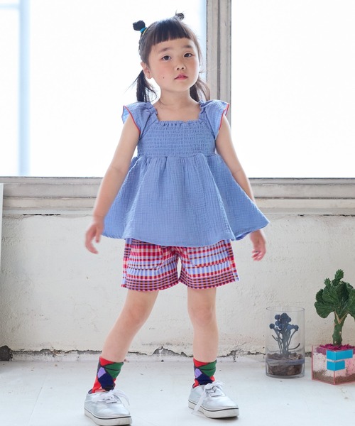 CALMIA(カルミア)の「Wガーゼシャーリングチュニック(80~150cm)(チュニック・キッズ・レッド/ライトブルー/オフホワイト・80/90/100/110/120/130/140/150)」の9枚目の写真