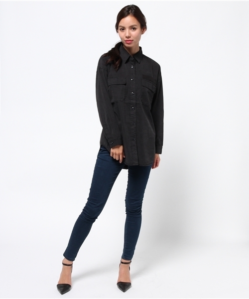 MOUSSY（マウジー）の「OVER SIZE MILITARY SH/F（シャツ/ブラウス・レディース・ライトブラック/カーキ系・FREE）」の6枚目の写真