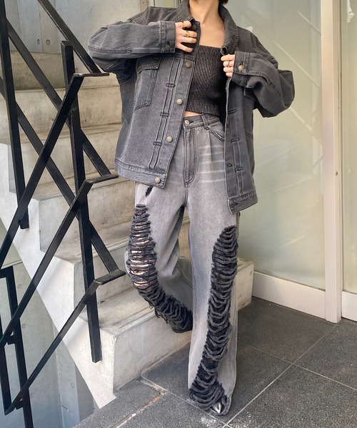 RAY CASSIN(レイカズン)の「オーバーサイズGジャン(デニムジャケット・レディース・グレー/ライトブルー・FREE)」の3枚目の写真