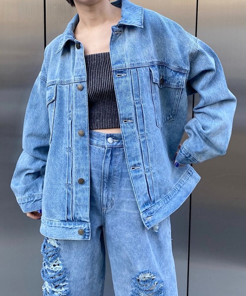 RAY CASSIN(レイカズン)の「オーバーサイズGジャン(デニムジャケット・レディース・グレー/ライトブルー・FREE)」の22枚目の写真