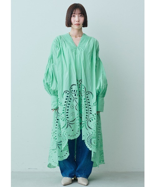 最終値下げMEDE19F 刺繍エンブロイダリーコットンワンピース ミントグリーン MEDE19F MADE IN INDIA COLLECTION