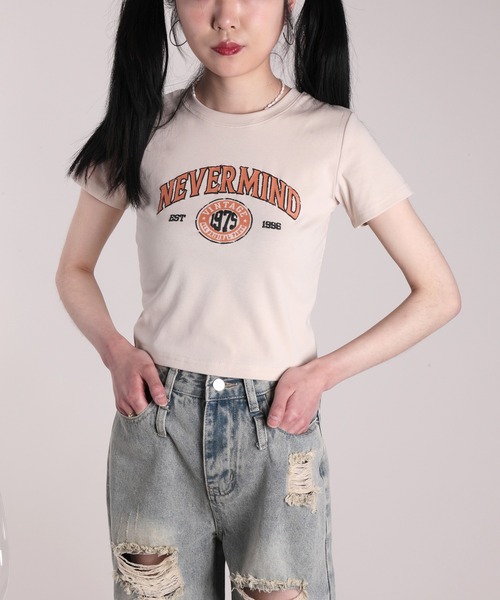 HOOK(フック)の「【HOOK】for girls アメカジヴィンテージ風発泡ロゴプリントTEE(Tシャツ/カットソー・レディース・ブルー/ブラック/ダークグレー/ホワイト/グリーン/ピンク/ベージュ・FREE)」の4枚目の写真