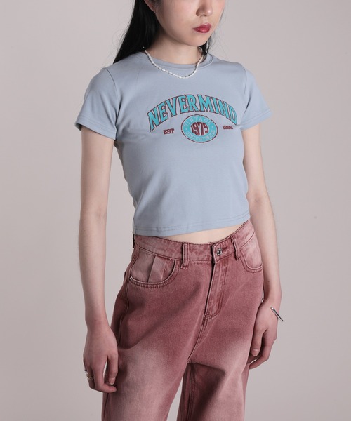 HOOK(フック)の「【HOOK】for girls アメカジヴィンテージ風発泡ロゴプリントTEE(Tシャツ/カットソー・レディース・ブルー/ブラック/ダークグレー/ホワイト/グリーン/ピンク/ベージュ・FREE)」の6枚目の写真