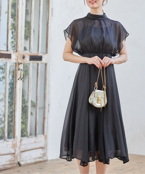 スパン入りレース重ねシフォンドレス（ワンピース）｜tocco