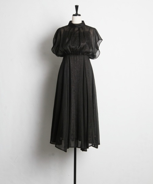 スパン入りレース重ねシフォンドレス（ワンピース）｜tocco