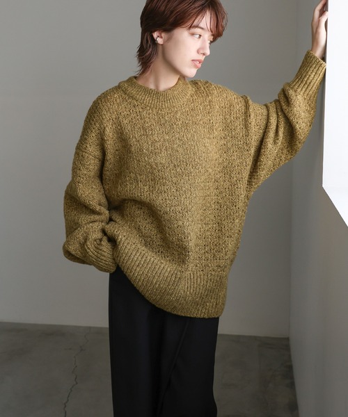 セール】【洗える】メランジヤーンクルーネックオーバーニット（ニット