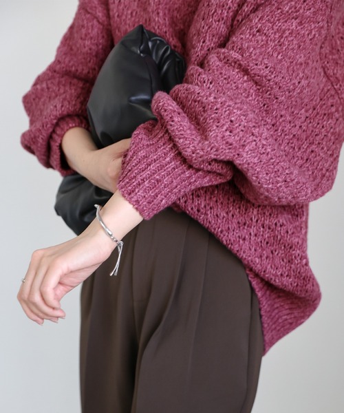 ニット セーター 「洗える」メランジヤーンクルーネックオーバーニット レディース select MOCA ニット セーター 「洗える」メランジヤーンクルー
