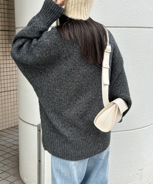 洗える】メランジヤーンクルーネックオーバーニット（ニット